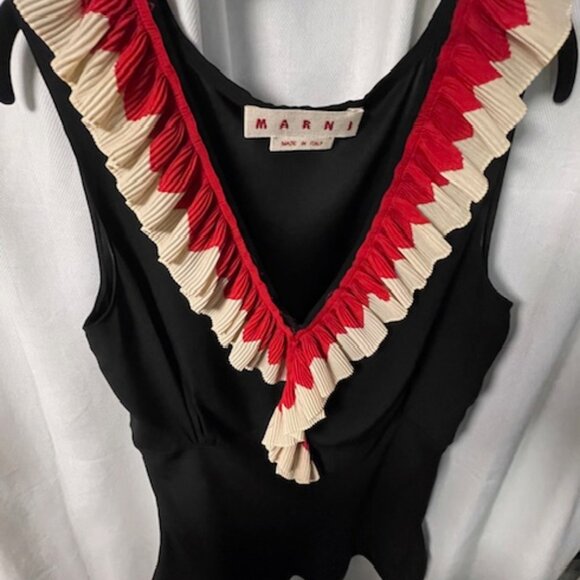 MARNI Silk Sleeveless Blouse with Ribbed Ruffle Detail IT 44 (US 8) - Picture 4 of 11